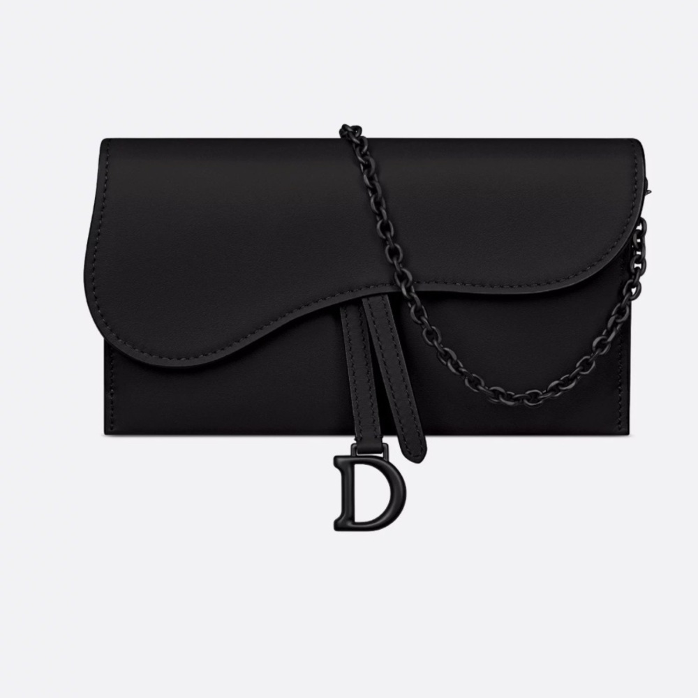 Black Dior Matte Saddle long wallet with chain